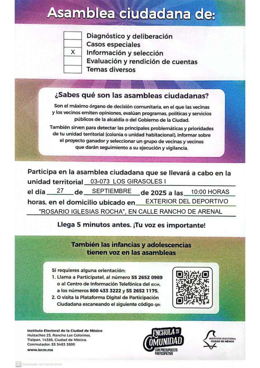 Vecina, vecino, el Presupuesto Participativo 2025 avanza!!! 📢📢
Acude a la asamblea de Información y Selección en la Unidad Territorial 03-073 Los Girasoles I en la que se dará a conocer el proyecto ganador y se integrarán los Comités de Ejecución y Vigilancia 🙋‍♀️🙋
👇