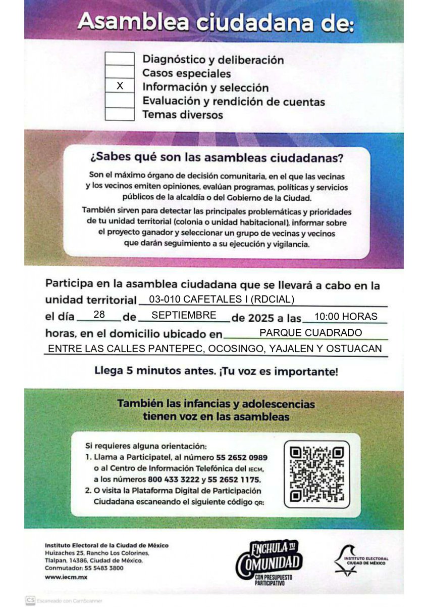 Vecina, vecino, el Presupuesto Participativo 2025 avanza!!! 📢📢
Acude a la asamblea de Información y Selección en la Unidad Territorial 03-010 Cafetales I (Rdcial) en la que se dará a conocer el proyecto ganador y se integrarán los Comités de Ejecución y Vigilancia 🙋‍♀️🙋
👇