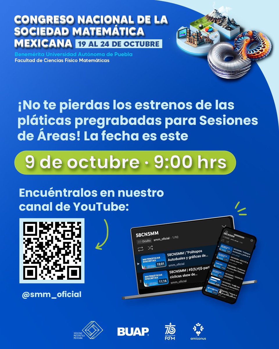 ¡¡Cada vez se acerca más el #58CNSMM!! 🥳🙌 A partir del 9 de octubre a las 9:00hrs (CDMX) podrás disfrutar de los estrenos de las pláticas pregrabadas para Sesiones de Áreas 🤩

🔵 No te pierdas los estrenos en nuestro canal de YouTube 👇😉
youtube.com/@smmoficial