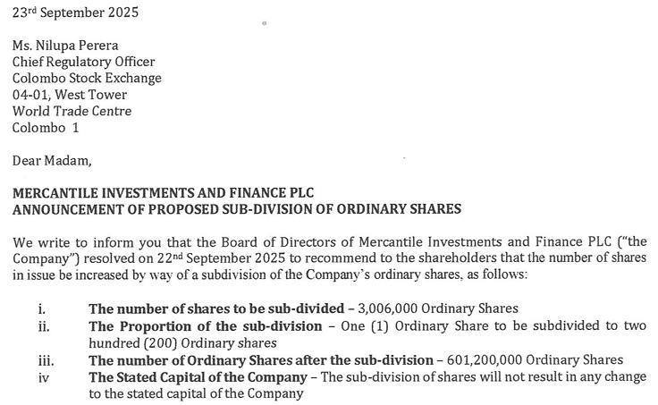 Channa_Amare's tweet image. #MERC announced 1 for 200 share subdivision

Split is only of academic interest, as share last traded on 25 June 2019 at Rs2,600

UNLESS key shareholders are planning sell-down amid LFC sector re-rating up🧐

Trading at steep discount to BVPS of Rs4,762

1Q26 EPS: Rs67

#CSE #lka