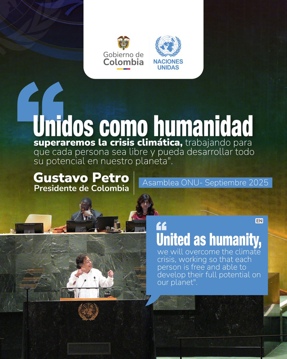 Desde el corazón de la ONU, Colombia envía un mensaje al mundo: la crisis climática solo se supera si actuamos unidos como humanidad.

El Presidente <a href="/petrogustavo/">Gustavo Petro</a> llamó a garantizar la libertad y el potencial de cada persona en el planeta. 🌎

#PetroLíderMundial