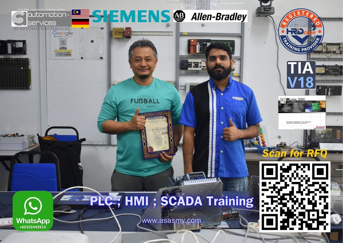 Completed 10 days of #PLCTraining &amp; #SCADAWorkshop for a #LabuanIndustry client. Covered #SiemensPLC (#TIA18, #SinamicsG120) &amp; #AllenBradleyPLC (#RSLogix5000, #ControlLogix, #CompactLogix). #HandsOnTraining at #JohorBahru HQ. RFQ:

asasmy.com/request-quotat…