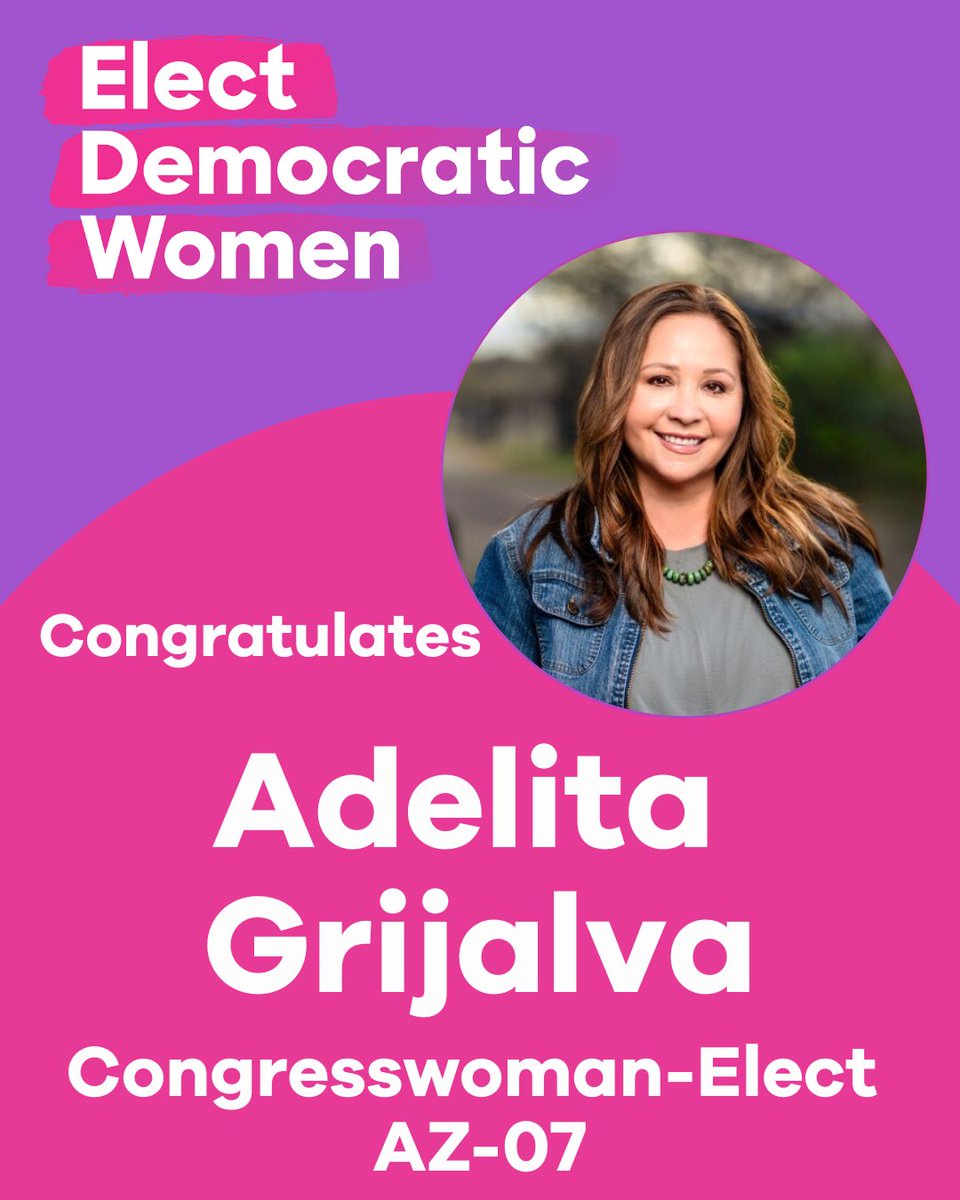 Congratulations to Congresswoman-elect <a href="/AdelitaForAZ/">Adelita Grijalva</a> on her big win in AZ-07!

Adelita is a lifelong advocate for children &amp; families, and now she’s headed to Congress as the 97th Democratic woman in the House.

We can’t wait to see the work she’ll do in Congress!