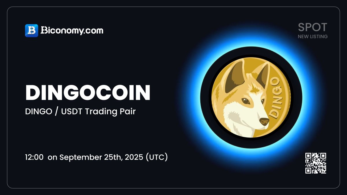 🚀NEW LISTING🔥 $DINGO

We are excited to announce that  <a href="/dingocoincrypto/">Dingocoin</a> will be listed on Biconomy.com! The #DINGO / #USDT spot trading pair will be availble on September 25, 2025, 12:00 (UTC)🔥

About #Dingocoin
Dingocoin is a very currency, and a community-driven