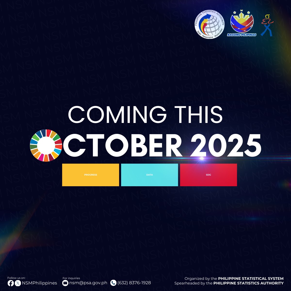 NSMPhilippines's tweet image. Something big is coming this October 2025! 👀 

Get ready to dive into the world of statistics and discover how data shapes our future.

Stay tuned for more updates on the 36th National Statistics Month!

#ComingSoon #October2025 #StatsForAll #36thNSM