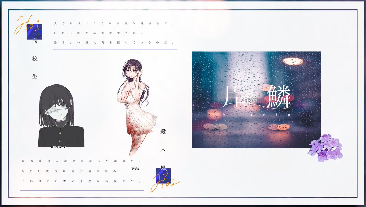Sea_SouthWind's tweet photo. クトゥルフ神話TRPG『片鱗』
作：トドノツマリ海峡 様

KP：さくらさん
PC/PL
HO1高校生：野田わらべ/南風
HO2殺人鬼：アザミ/にゃつさん

エンドA-2で終了です。お疲れ様でした。
本当に良い物語でした。 https://t.co/ahA6Pdrwqw
