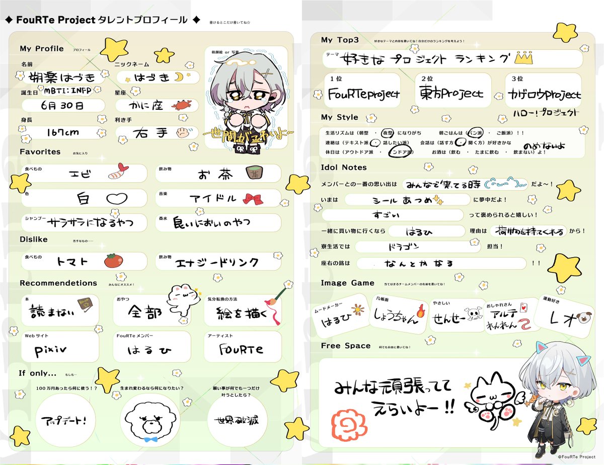 ◥◣プロフィール帳公開◢◤ メンバーからプロフィール帳が届きました