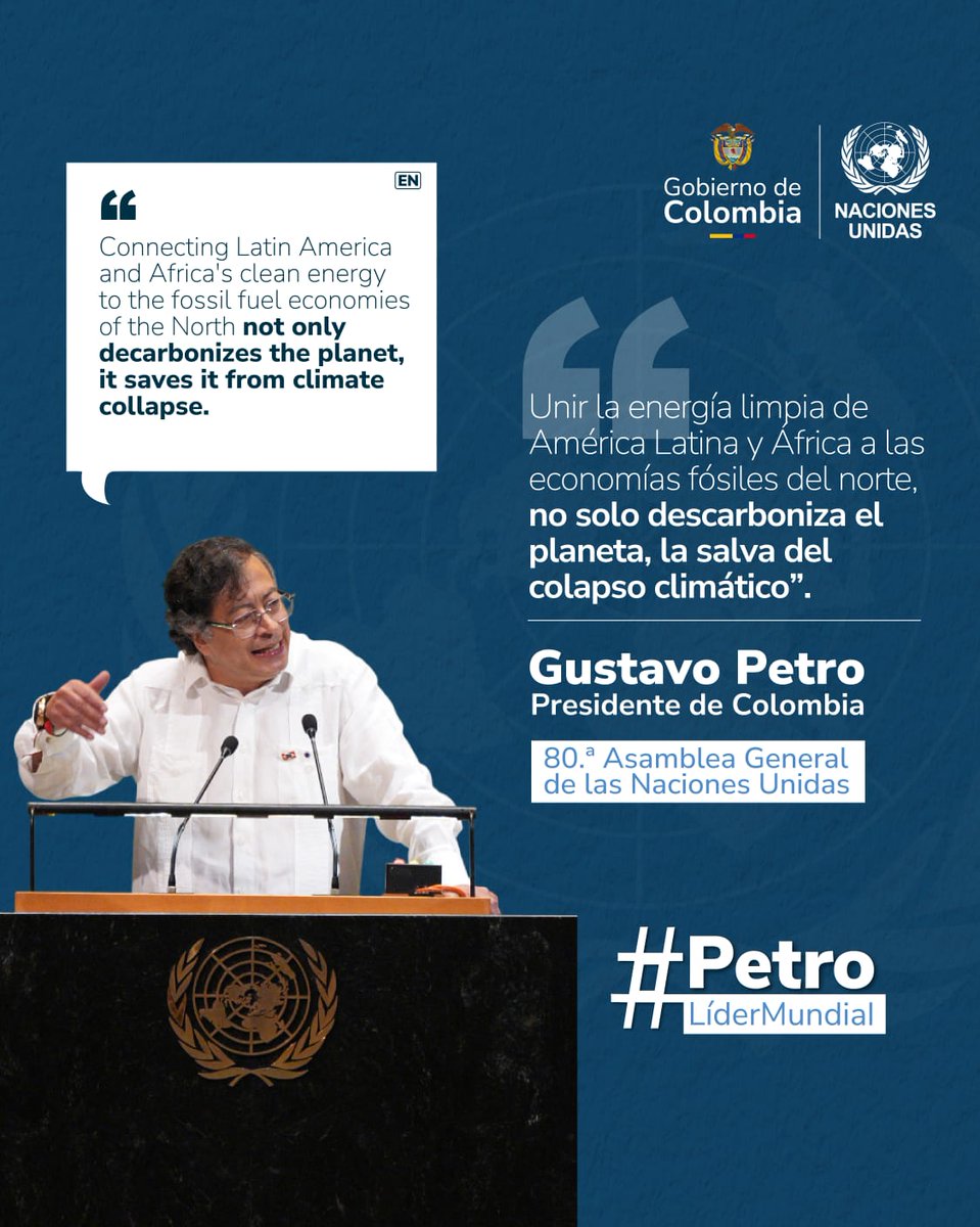 La solución está en la unión de los continentes. En la ONU, el Presidente <a href="/petrogustavo/">Gustavo Petro</a> propuso conectar la energía limpia de América Latina y África con las economías del norte.

Una apuesta que no solo descarboniza el planeta, también lo protege del colapso climático.