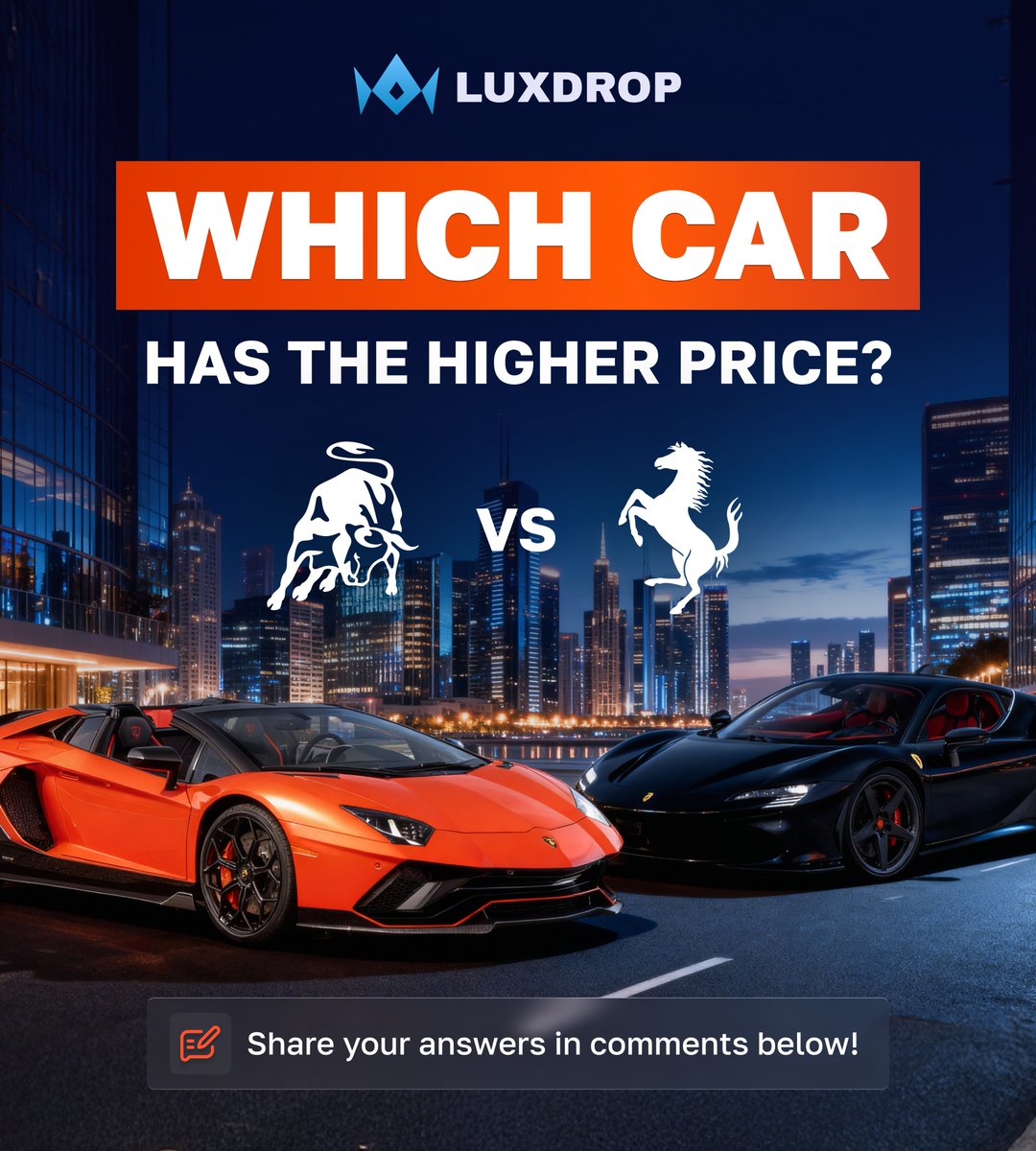 LuxDropCom's tweet image. Can you guess which car is more expensive?
Drop your guess and Luxdrop username below for $25 👇🏻
