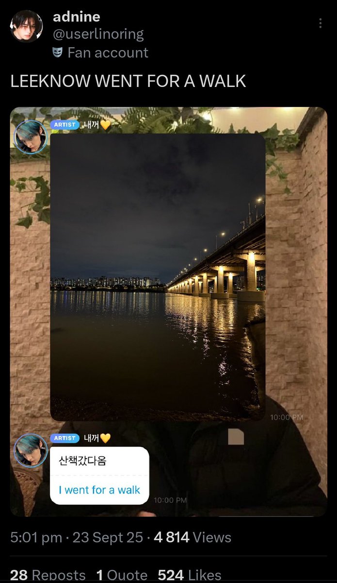 StanJypapi's tweet image. LEEKNOW WENT FOR A WALK