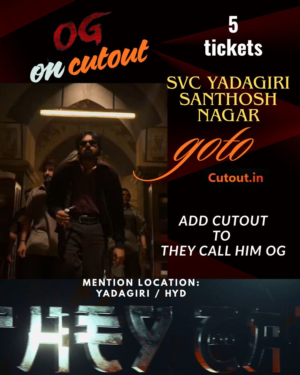 onecutout's tweet photo. 🔫🔫🔫🔫🔫
What's up Cults.. 
#OG Bookings Hyderabad - Sold out. 
Here with few more - 25th - 7:30 AM 
Celebrate on Cutout
🔥🔥🔥🔥🔥🔥🔥
#TheycalllHimOG #OGBookings #OGTickets https://t.co/pVCIEcJdCW
