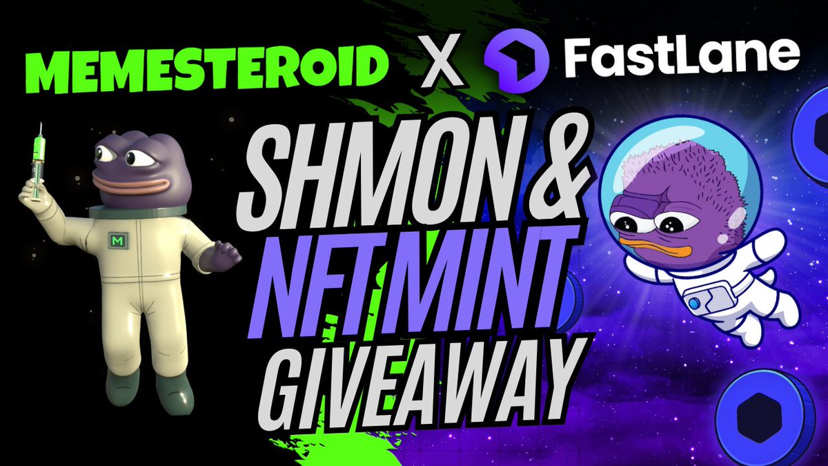 FastLane x Memesteroid 🚀

Stakers get NFTs. Memesters get shMON. Everybody wins.

🎁 Rewards:

- 10 GTD + 20 FCFS WL spots for the Stim Pack Free NFT Mint 
- 10 winners will be rewarded with 50 shMON each

💎 Bonus: Holders of shMON will earn an exclusive role in the Memesteroid