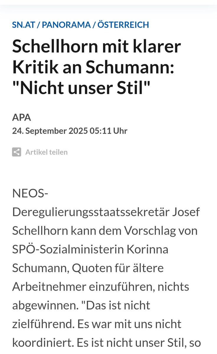 Neos: "Die PeNsIoNeN!! Viel zu teuer. Die Leut' müssen sofort alle länger hackeln, sonst sind wir dem Untergang geweiht."

Idee: Sorgen wie vielleicht zuerst dafür, dass Betriebe ihre Beschäftigten bis zur Pension halten?

Neos: "Kommt nicht infrage! Nicht unser Stil!"
🤷🏻‍♀️🤷🏻‍♀️
