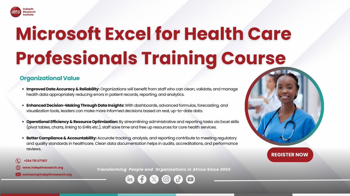 Indepthresearch's tweet image. Unlock healthcare data power 

Learn to manage, analyze &amp;amp; visualize health data with our Excel for Health Care Professionals course.
Boost efficiency &amp;amp; drive data-informed decisions.

Register  forms.gle/bxaUxjDi6zrZmk…

#HealthcareData #ExcelTraining #IRES
