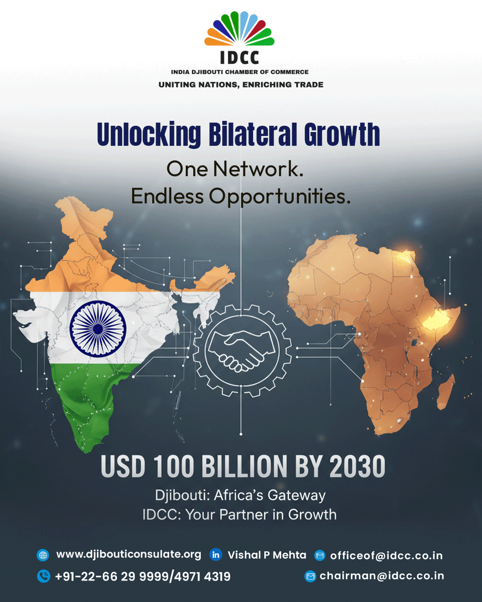 idccoffice's tweet photo. Trade between India and Africa is projected to cross USD 100 billion by 2030 (Exim Bank of India)

The opportunity is bigger than ever

Let’s build the future of India–Djibouti trade, together.

+22 6629 9999 / 49714319

#IDCC #BusinessSuccess #Networking #InvestSmart https://t.co/cinNlzmnUx