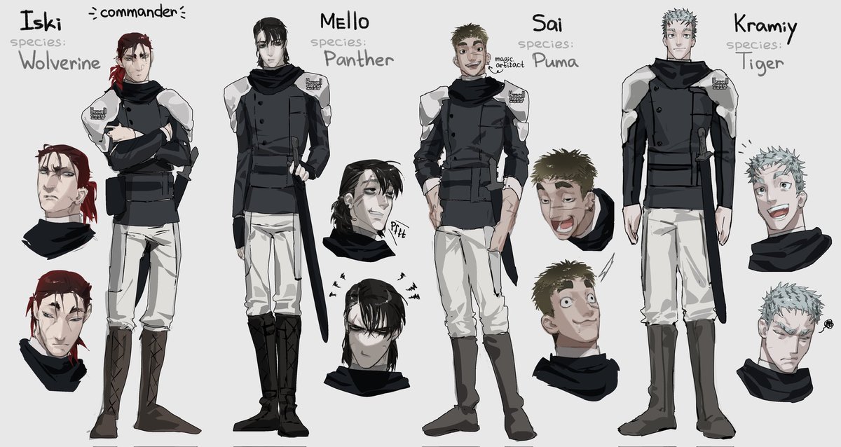 Some of my werewolf side characters
Except for one - I borrowed Mello from another artist Alikun who created a fan character as a pair for Iski :p

#oc