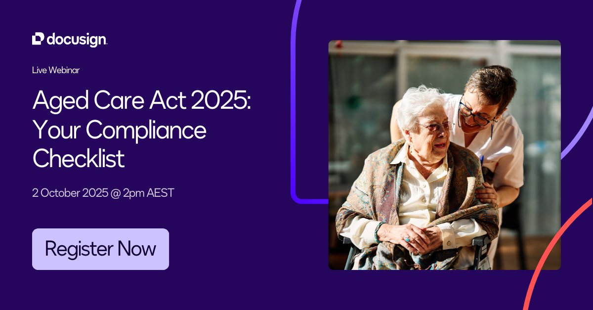 🚨 The Aged Care Act 2025 is coming. Are you ready? 

Discover how Docusign can help you automate, stay compliant and breeze through the changes. 

Don’t wait. Secure your spot: ow.ly/7fxN50X1h4h

#AgedCare #Compliance #Docusign #Webinar