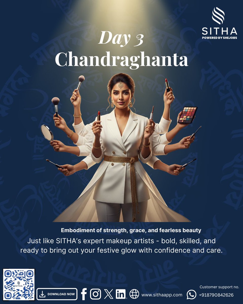 On Day 3 of Navratri, channel the power of Chandraghanta ✨ 

Strong, radiant, and beautiful — just like SITHA’s women makeup artists who craft your perfect festive look.

Download the SITHA app &amp; book your glam expert today!

#SITHAIndia #Navratri2025 #Navratrispecial
