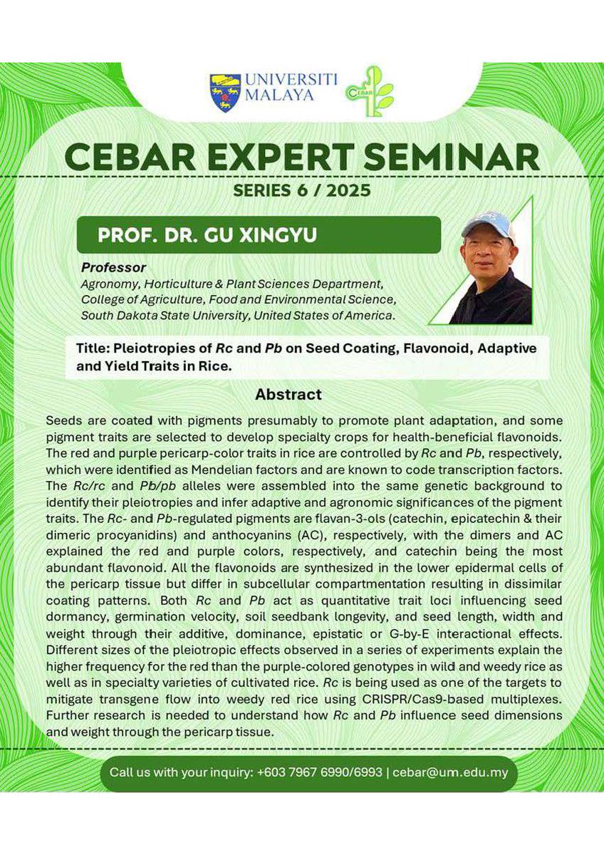 UM_CEBAR's tweet image. [Seminar] CEBAR Expert Seminar Series 6/2025
Date : 25th September 2025 (Thursday)  
Time : 11.00 am – 1.00 pm  
Venue: CEBAR Meeting Room, 
               Level 3, KPPI Building
Mode: Hybrid
Link: tinyurl.com/xxx

#plant #adaption #diazotrophy #research #seminar