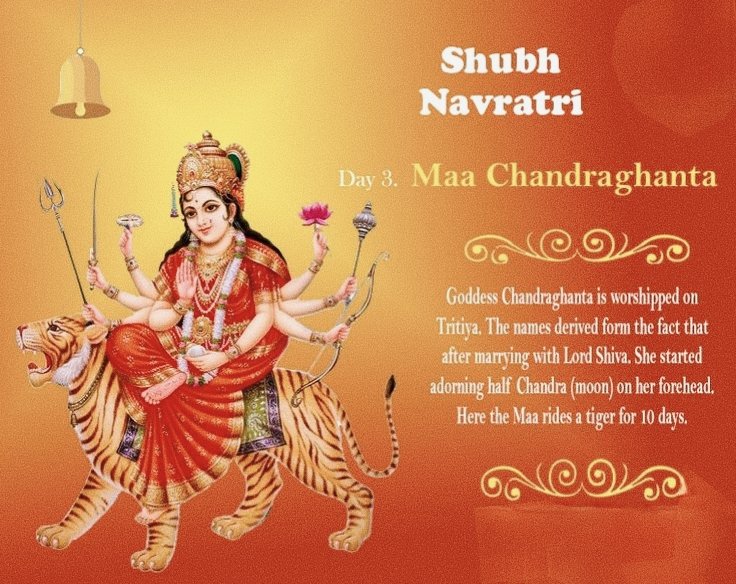 या देवी सर्वभूतेषु माँ चंद्रघंटा रूपेण संस्थिता।
नमस्तस्यै नमस्तस्यै नमस्तस्यै नमो नम:।।

आज चैत्र नवरात्रि के तृतीय दिवस 'माँ चंद्रघंटा' देवी की उपासना का दिन है।
जय माता दी 🙏🏻

#MaaChandraghanta 
#ChaitraNavratri
#Courage #Compassion
#DivineGrace