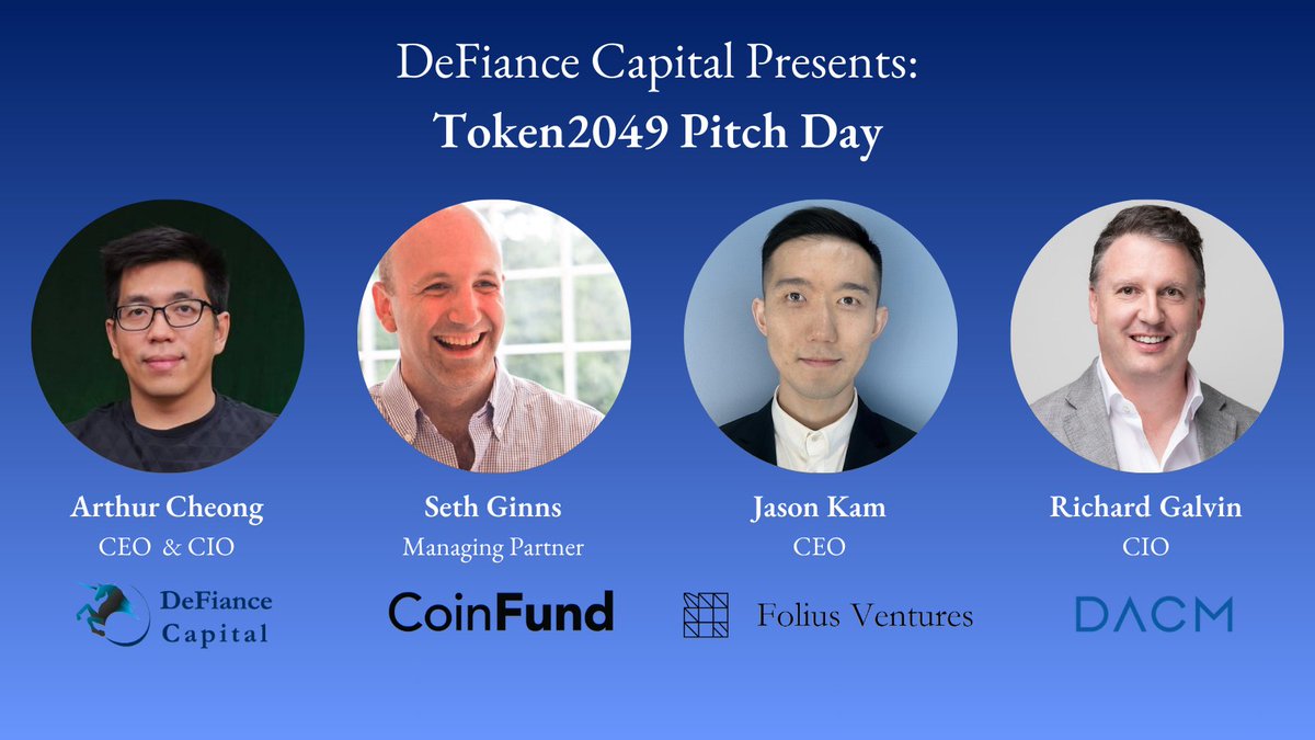 Kyle (@0xkyle__) on Twitter photo Excited to announce our lineup for <a href="/DeFianceCapital/">DeFiance Capital</a>'s Pitch Day!
Join us in hearing the best in the industry pitch, & a short roundtable afterwards!
This is an invite-only gathering, but we have limited spots available - DM if interested. Excited to announce our lineup for <a href="/DeFianceCapital/">DeFiance Capital</a>'s Pitch Day!
Join us in hearing the best in the industry pitch, & a short roundtable afterwards!
This is an invite-only gathering, but we have limited spots available - DM if interested.