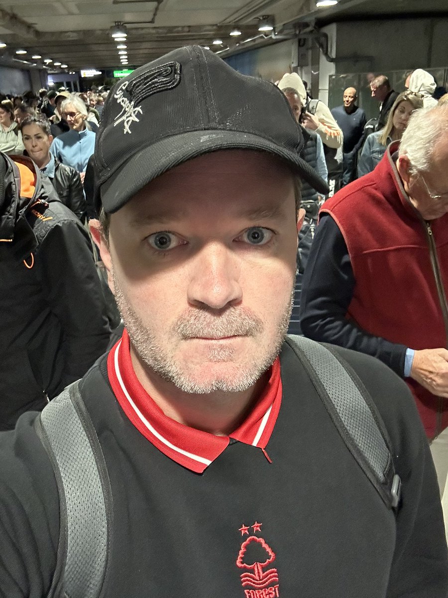 PaulColcomb's tweet photo. Currently stranded @STN_Airport nervously awaiting updates. Hoping to still make the @NFFC game in Seville. @Ryanair https://t.co/wKQyRqIHeB