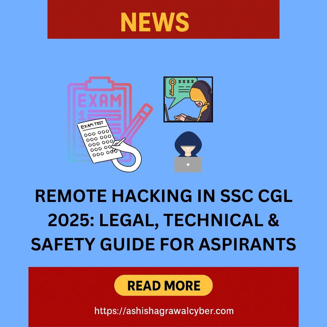 cyberadvashish's tweet image. 🚨 SSC CGL 2025 Alert: Remote Hacking Attempts Detected 🚨

The Commission has flagged suspicious remote access hacks at some exam centres.

🔗 Full guide &amp;amp; what to do 👉
ashishagrawalcyber.com/remote-hacking…

#SSC #CGL2025 #ExamSecurity #RemoteHacking #CyberCrime #FairExam