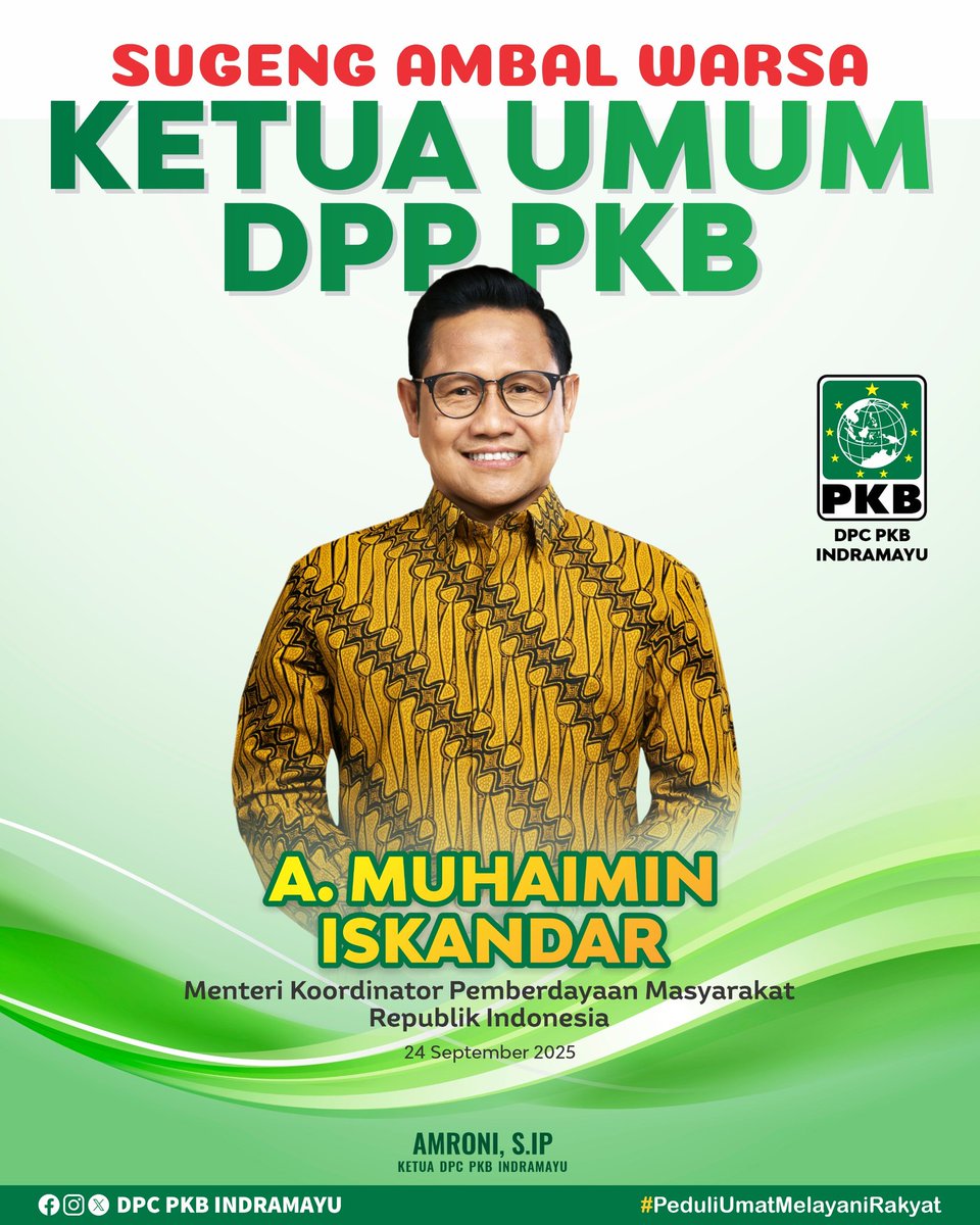 Selamat Milad Dr. (H.C.) H. Abdul Muhaimin Iskandar, M.Si 🎉
Semoga selalu diberi kesehatan, keberkahan, dan kekuatan dalam memimpin serta menginspirasi bangsa.
Aamiin 🙏💚