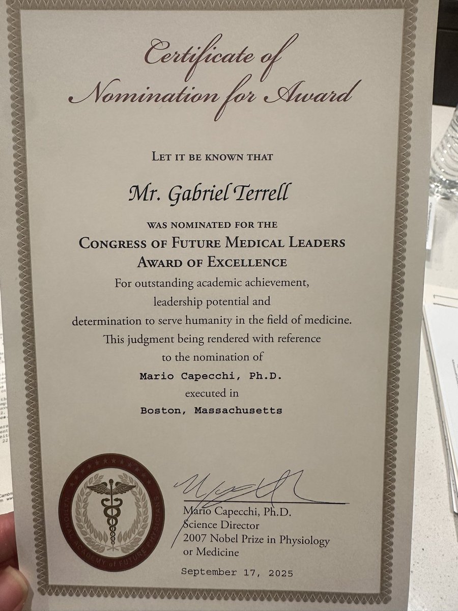 Proud to say I was nominated for The Congress Of Future Medical Leaders Award of Excellence. A highly selective national program honoring academically superior high school students. I’ll be going to Boston to represent North Canyon High School and the state of Az. <a href="/CoachAJohns/">Anthony Johns 🏴‍☠️ 🏈 🏴‍☠️</a>