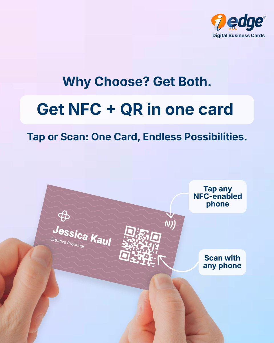 iedgeDigital's tweet image. Networking reimagined
💳 NFC = instant
📱 QR = accessible
🚀 iEdge = BOTH

For more info Visit us our Website: iedge.digital
#FutureOfNetworking #NFC #QR #DigitalBusinessCard #Networking #iEdge