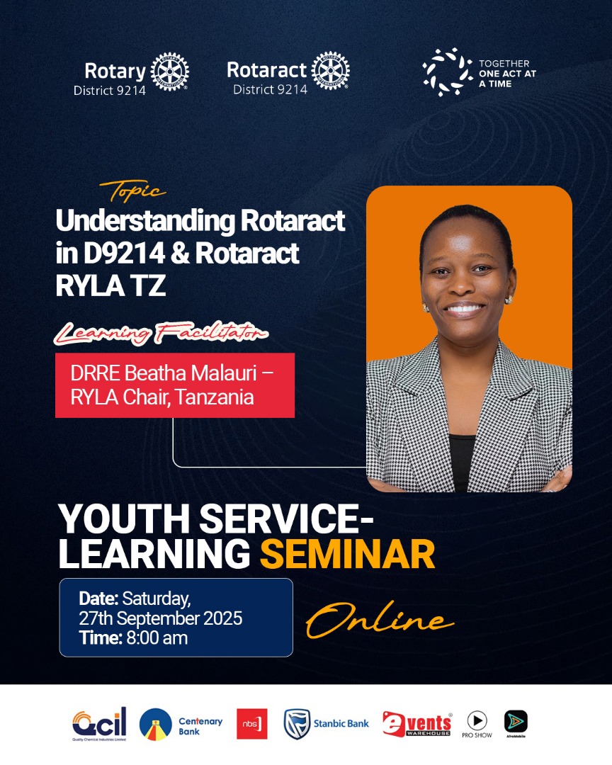 rotaryd9214's tweet image. Rotaract is the heartbeat of youth service. With DRRE Beatha Malauri, we’ll explore how @RotaractD9214   &amp;amp; RYLA Tanzania are shaping resilient, innovative leaders who are ready to serve their communities &amp;amp; the world.