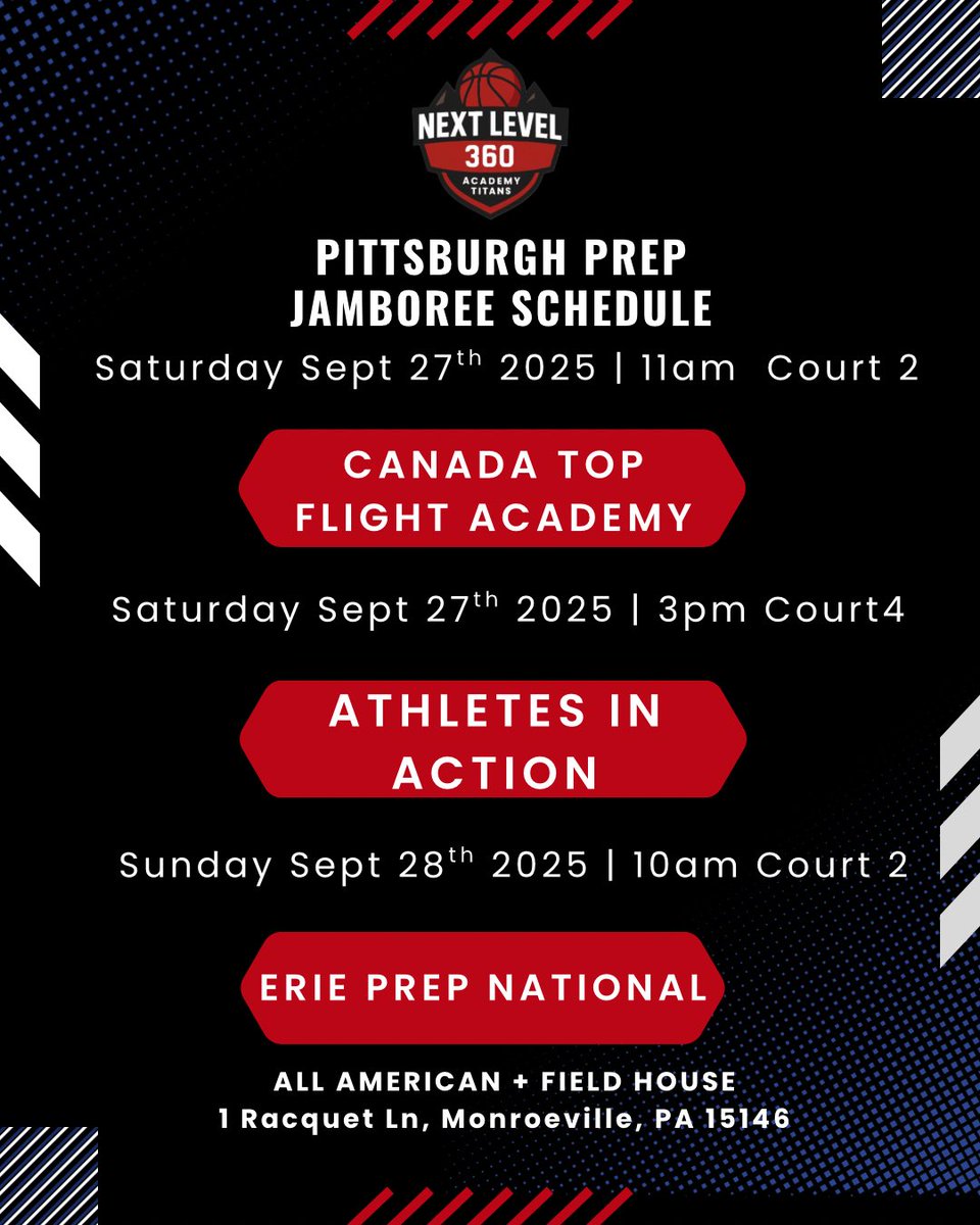 Atlanta  ✈️ Pittsburgh 

✅ Top 40 Matchup
✅ Stiff Competiton 

vs Canada Top Flight Academy 🇨🇦 
vs #29 Athletes In Action (OH) 
vs Erie Prep (PA)