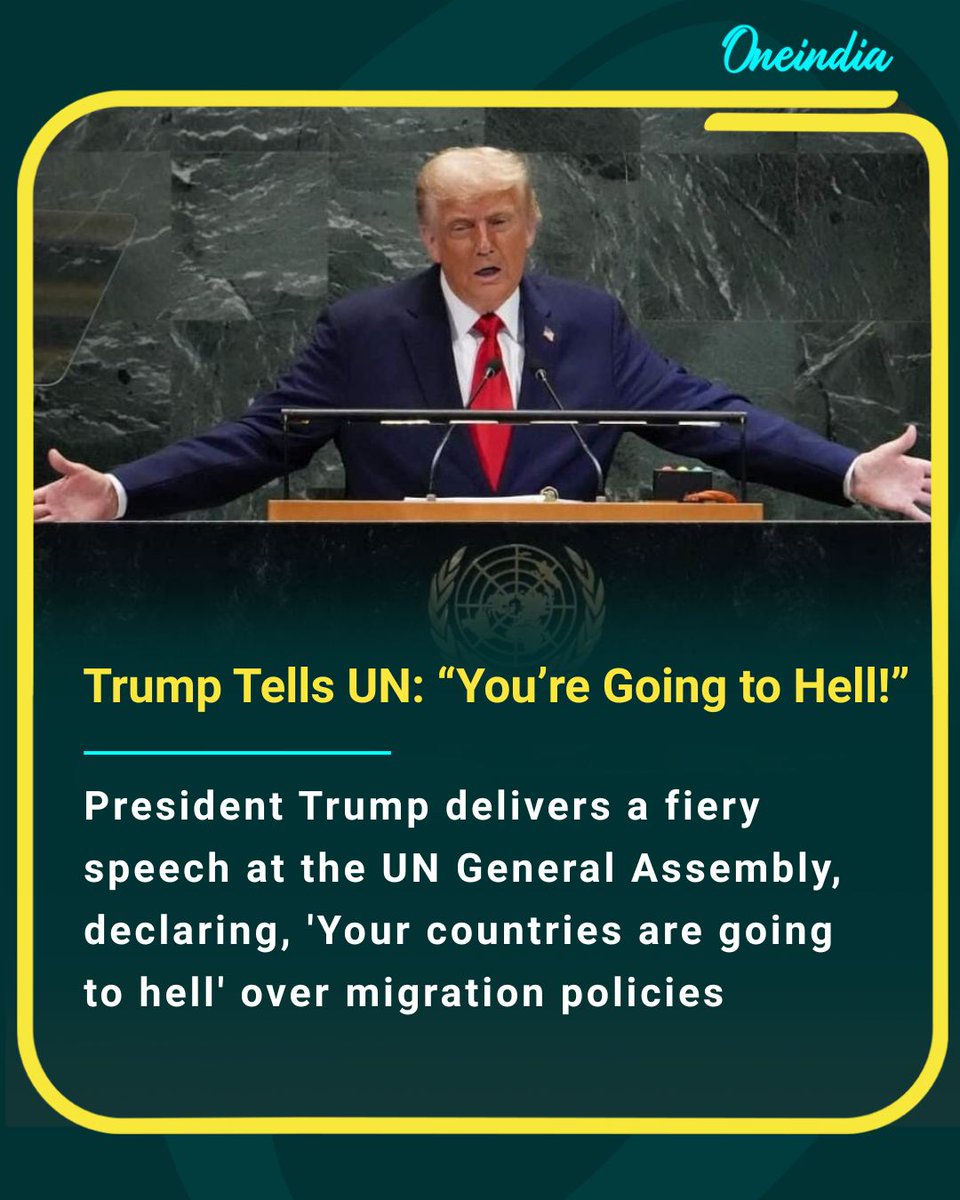 Oneindia's tweet image. Trump lashes out at the  UN and Western nations over migration, calling their policies a disaster

#TrumpAtUN #MigrationCrisis #UNGeneralAssembly #GlobalPolitics #trumpspeech #InternationalNews #OI
