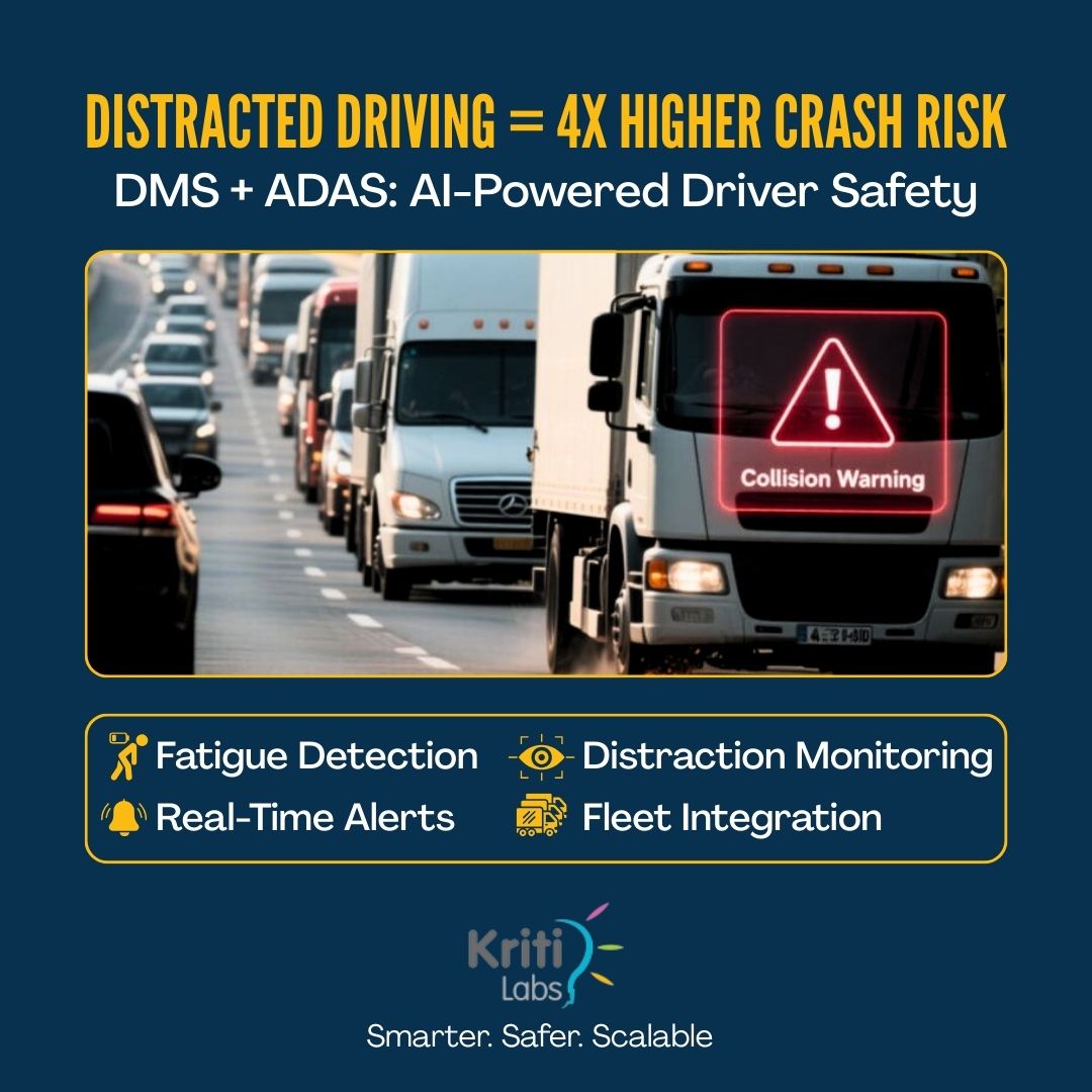 kritilabstech's tweet image. Distracted driving raises crash risk by 4X.

KritiLabs’ DMS + ADAS powers safer fleets with:
✔️ Fatigue detection
✔️ Distraction monitoring
✔️ Real-time alerts
✔️ Fleet integration
Smarter #drivers = safer #roads.

#ADAS #FleetManagement #AI