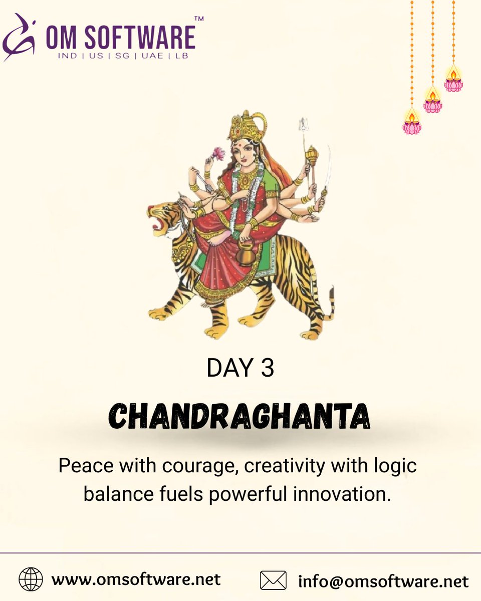 omsoftware's tweet image. Day 3 of #Navratri ✨
Maa Chandraghanta symbolizes balance &amp;amp; courage 
Just like she embodies peace yet power, in tech the right balance of creativity + logic drives fearless innovation. 
.
#day3navratri  #NavratriTech #chandraghanta