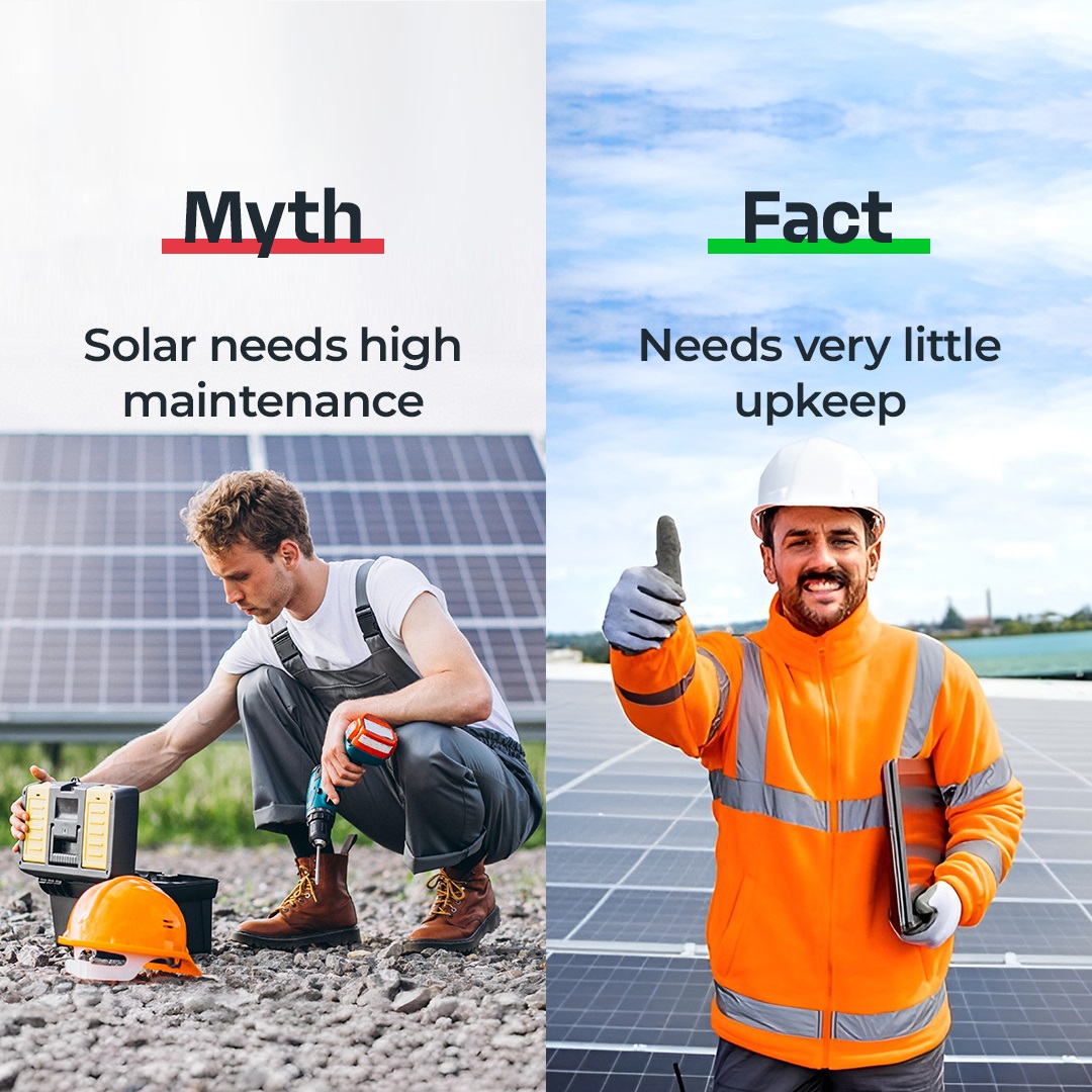 LtdSahaj's tweet photo. Let’s clear the air. ☀️ Here are 5 solar myths you shouldn’t believe. 

#SolarFacts #MythBusting #sahajsolarlimited https://t.co/ONstyml6QK