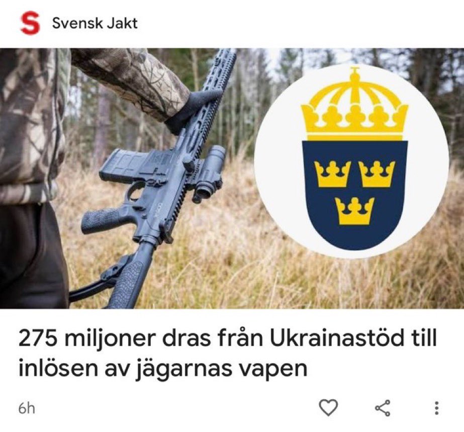 Det här är inte riktigt klokt. Fel beslut togs, fel beslut klubbades och ingen kan stå för det. Då tvångsinlöser Tidöregeringen hederliga svenskars jaktvapen för 275 miljoner kronor och skickar till Ukraina. Istället för militära vapen. Helt vansinnigt lågt och helt obegripligt.