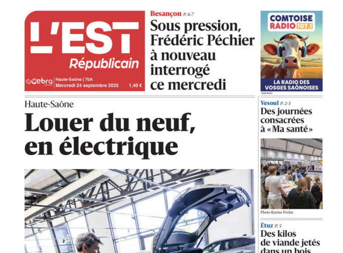 Ce mercredi, notre vache, de Comtoise Radio, s'affiche en Une de l'Est Républicain 🐮