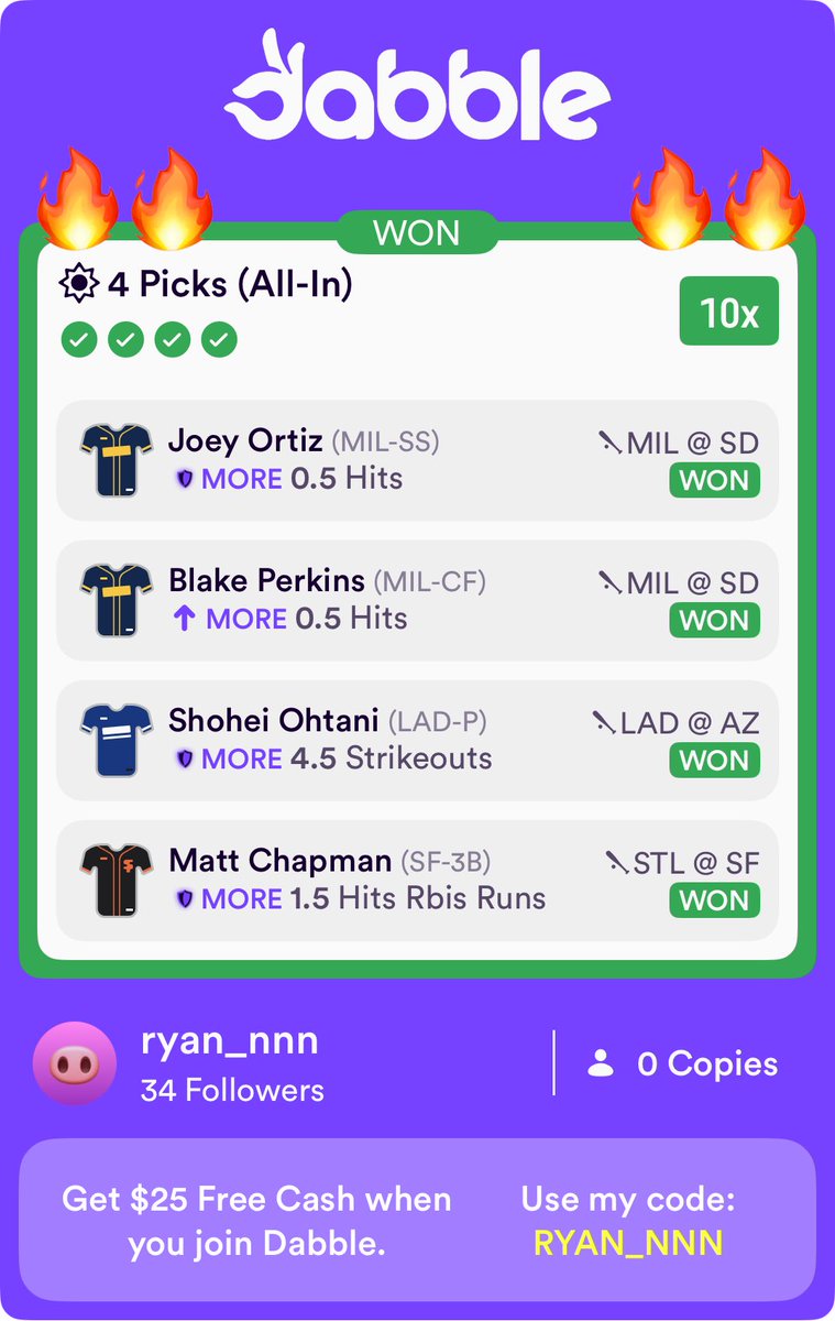 GreatValue25's tweet image. Shoutout to @prop_professor for a crazy night on dabble 🎯💰
code “GREAT VALUE” for 25% off 
#GamblingX #SportsBettingX #Dabble #MLB