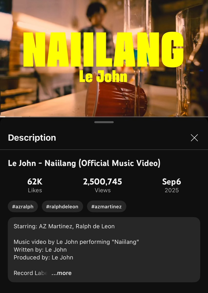 Zizizirdl's tweet photo. Happy 2.5M views for Naiilang MV.
Road to 3M ti end this week 🙏🏻 Manifesting.
#AzMartinez #RalphDeLeon #Lejohn https://t.co/0E1Fn9PUnp