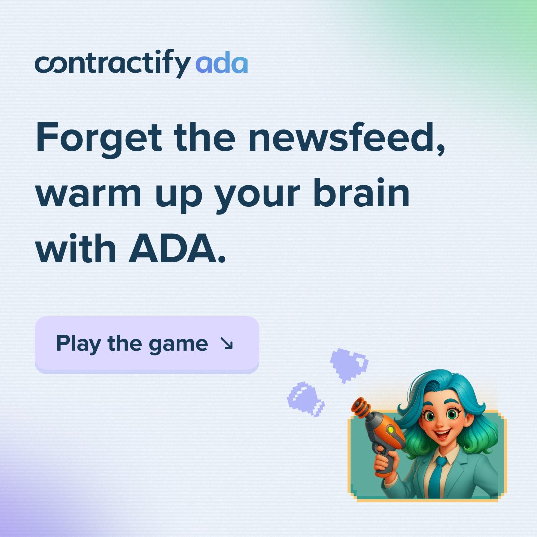 Spending too much time on the newsfeed in the morning? 📰

👉 Meet ADA, our AI contract assistant.

We’ve turned her skills into a game where you can see how quickly AI can flag risks, analyze clauses, and speed up contract review.

🎮 Play the ADA game: hubs.ly/Q03KhhBz0