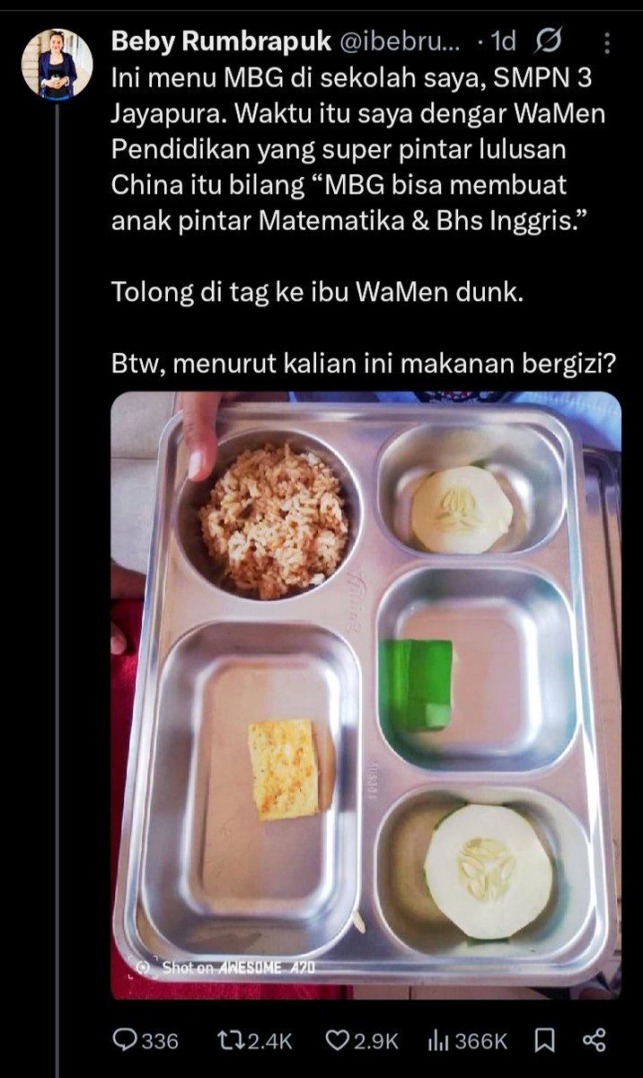 Pergi_Berlayar's tweet photo. Benarkah ini terjadi? 
Ada apa dg pelbagai persoalan MBG? Apakah benar vendor telah kepepet dg dana yg tak juga cair sehingga mereka menurunkan kuantitas maupun kualitas?
Dana MBG yg berputar memang "menggiurkan" bagi pencoleng-pencoleng uang negara.
#MBG #Keracunan #Dana #Vendor https://t.co/11AcxFdLUb