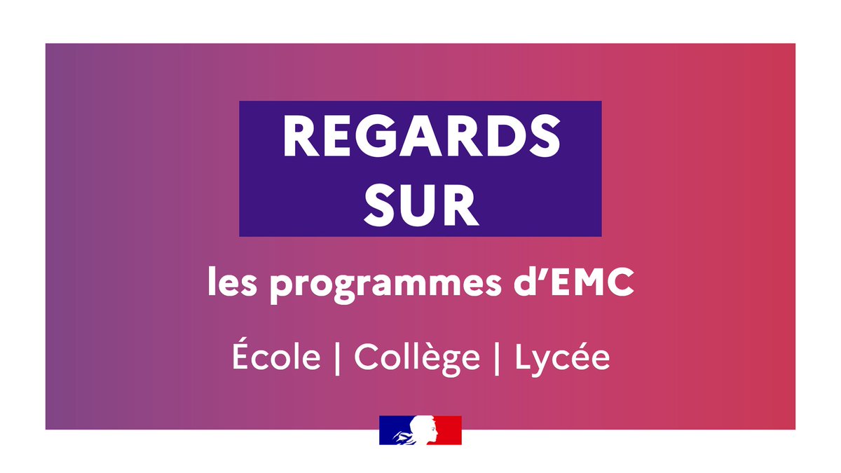 📢 Les épisodes de la série « Regards sur » explicitent les intentions et nouveautés des programmes d'EMC à l'école, au collège et au lycée.

Des livrets d'accompagnement sont également disponibles pour les classes du CP à la classe de 2de.

➡ eduscol.education.fr/3610/enseignem…