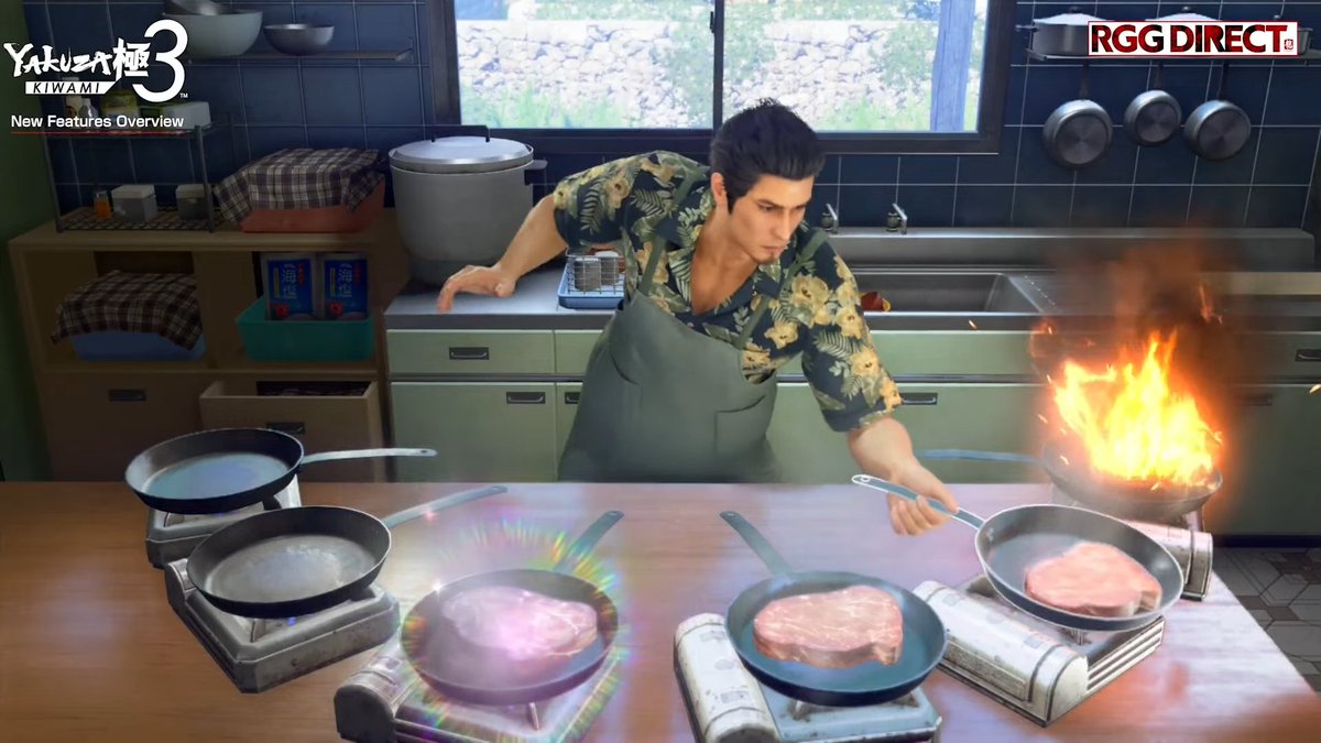 Here is Kiryu cooking in Yakuza Kiwami 3.