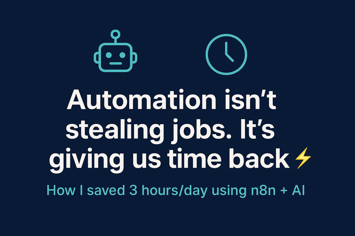 Savilinks_Tech's tweet photo. Every task you repeat twice should be automated. ⚡

I used n8n + an AI agent to automate client onboarding. What took 3 hours daily… now takes 0. https://t.co/36cRj7C5oA