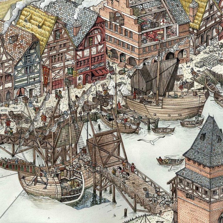 Voici les illustrations médiévales de Giorgio Albertini, qui font revivre abbayes, fortifications et villages anciens, avec des coupes révélant l’intérieur et la vie quotidienne.

Petite liste d’exemples 🧵