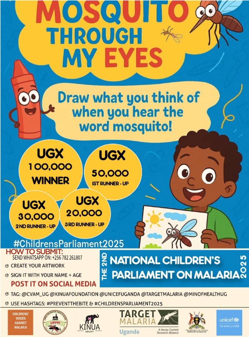 Malaria steals our playtime, school time, and happy time.
But together, we can #PreventTheBite and protect every child’s future. 
<a href="/UNICEFUganda/">UNICEF Uganda</a>
<a href="/MinofHealthUG/">Ministry of Health- Uganda</a>
<a href="/FightingMalaria/">Malaria Consortium</a>
<a href="/Microhaem/">Microhaem Scientific</a>
<a href="/upfm_malaria/">Uganda Parliamentary Forum on Malaria</a>
<a href="/KinuaFoundation/">Kinua Foundation</a>
#ChildrensParliament2025 #MosquitoThroughMyEyes