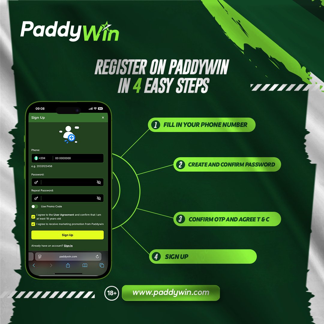 Paddywin_Ng's tweet photo. 4 Quick Steps to create a Paddywin account and start your unique betting experience. 

Signup now 👇 

https://t.co/GFImVAUDhs

#paddywin #howtoregister #onlinegaming https://t.co/qTIep32tCa