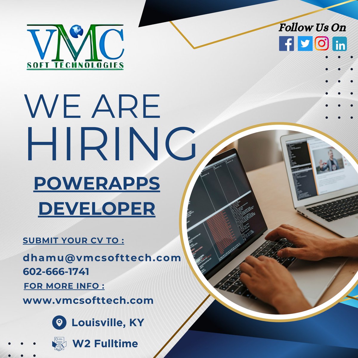 SofttechVm77312's tweet image. VMC Soft Technologies looking for a PowerApps Developer in
Louisville, KY
Job Title: PowerApps Developer
Locations: Louisville, KY
Contract: W2 Full-Time
For more details: dhamu@vmcsofttech.com/ 602-666-1741
Apply Now: vmcsofttech.com/careers/
#PowerAppsDeveloper #PowerApps