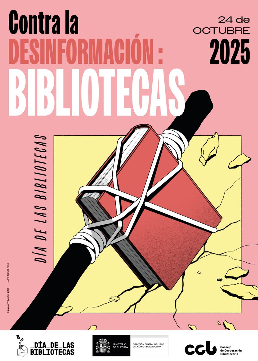 Falta justo un mes para que el próximo 24 de octubre celebremos el #DíadelasBibliotecas... ¡Y hoy anunciamos el cartel oficial! 🥳

El lema de esta edición es "Contra la desinformación: bibliotecas" 💪📚

Toda la información aquí 👇
cultura.gob.es/cultura/areas/…